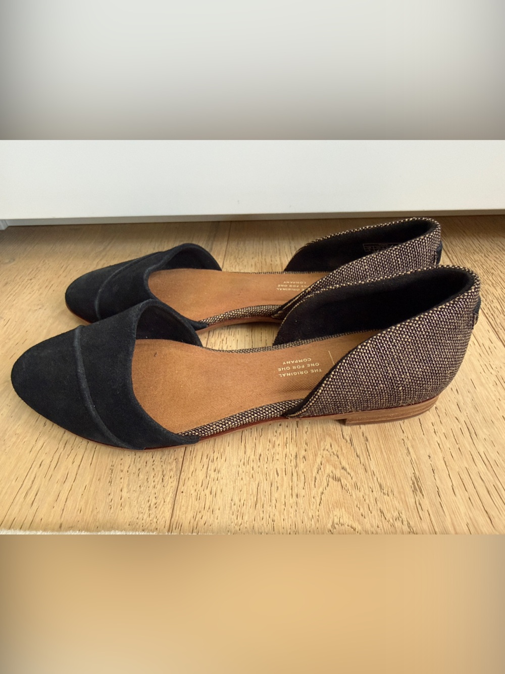 Toms Two-Tone D'Orsay Flats in Black and Brown Tweed